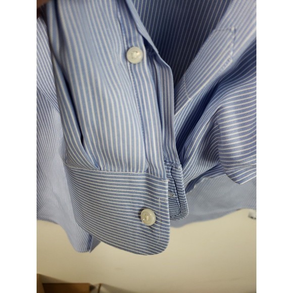 Vintage Lands End Blue Pinstripe Men Button Down Dress Shirt 16 1/2 34 - Picture 4 of 11